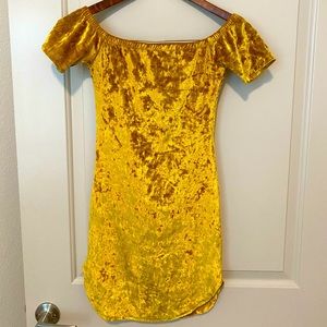 Tiger Mist Gold/Yellow Crushed Velvet Mini Dress